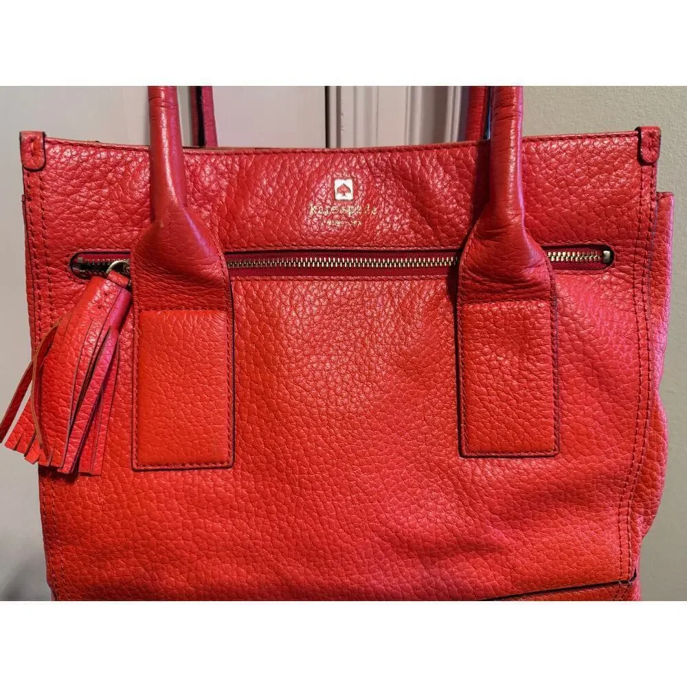 Kate Spade New York Orange Large Purse Bag Leather Magnetic Closure Pockets